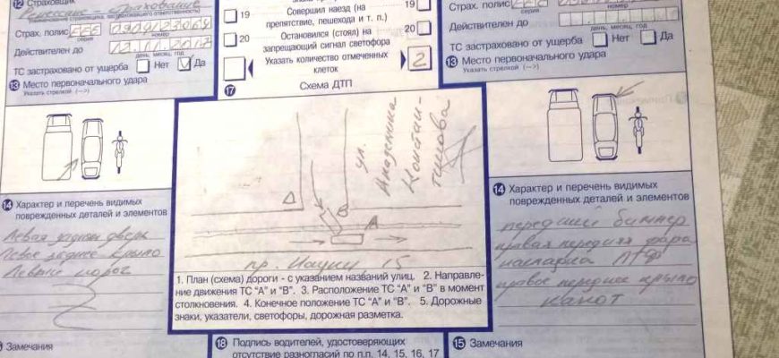 Извещение о ДТП (Европротокол)