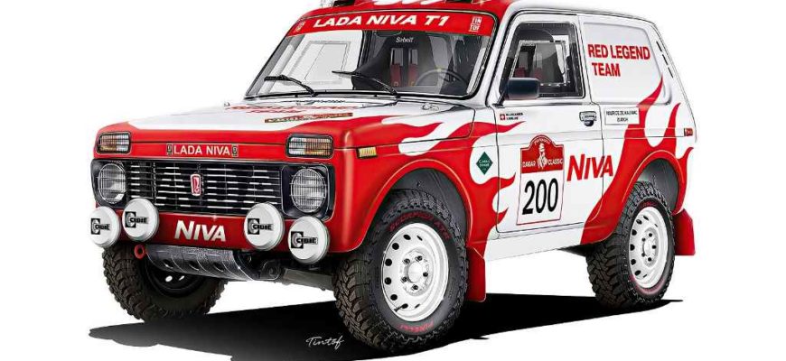 Автомобиль Lada Niva 1984 года выпуска команды NIVA RED LEGEND Team из Швейцарии
